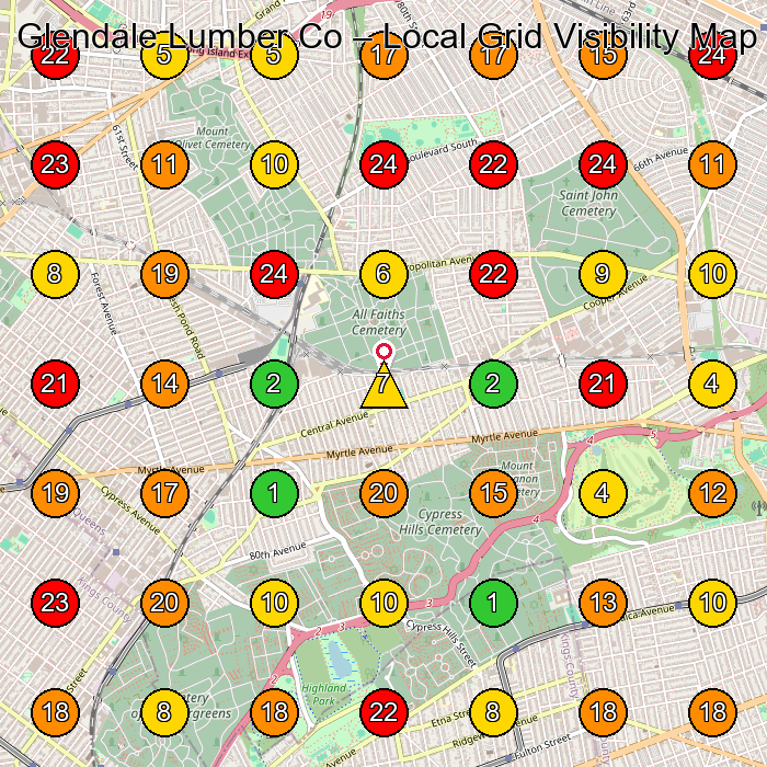 Glendale Lumber Co Hardware Store GeoGrid ranking map for Glendale NY